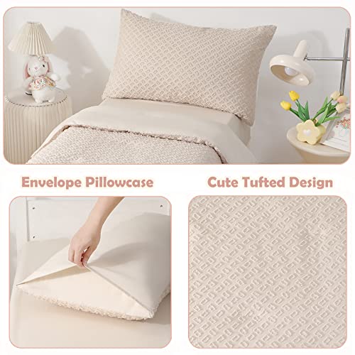 Cozyholy 4 Pieces Boho Tufted Toddler Bedding Set For Girls Boys Beige Soft Jacquard Embroidery Bed Sheets Set Comforter Set For Baby Kids | Include Comforter, Flat Sheet, Fitted Sheet, Pillowcase #TOP3