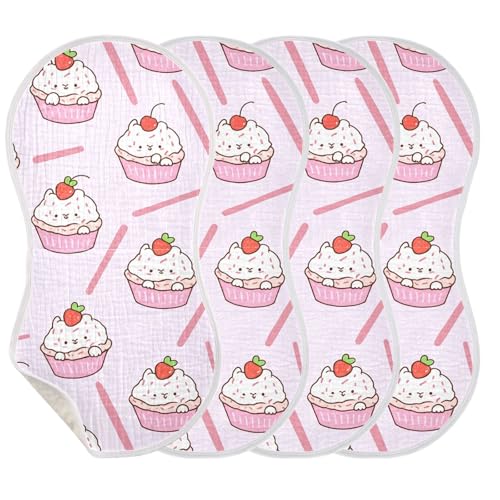 Baby Burp Cloths, Soft Absorbent Burping Cloths for Babies, Cotton Milk Spit Up Rags, Large Size for Newborns, Baby Boys and Girls (Berry Cupcake Pattern)3
