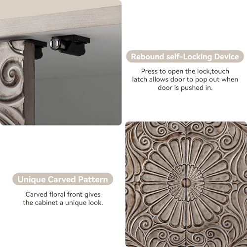 COSIEST Set of 2 32" Buffet Sideboard Cabinets with Storage, Accent Cabinet with Push-to-Open Doors, Vintage Flower Carved Pinewood Doors, Entryway Console for Living Room, Kitchen, Hallway, Gray - Image 5