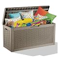 ComeWay 60 Gallon Outdoor Storage Box - Waterproof Resin Rattan Deck Bin for Indoor & Outdoor Use - Lockable & UV Resistant - Ideal for Package Storage, Patio Cushions & Gardening Tools, Brown