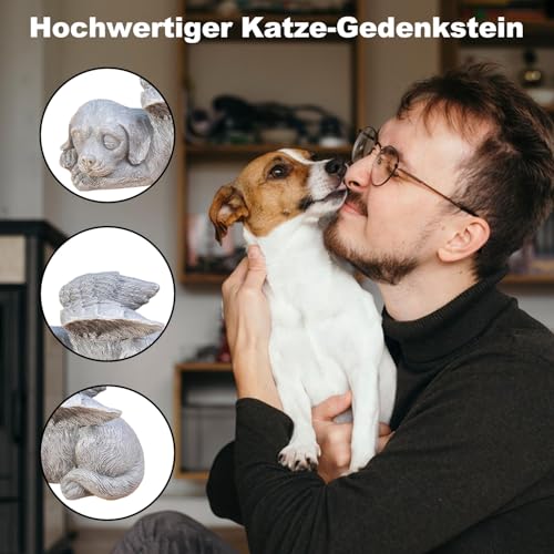 Grabstein Hund mit Engelsflügeln Hund Engel Gedenkstein für Draußen Tiergrabstein Polyresin Hundefigur Garten Wunderschönes Andenken Hund Zuhause Grabschmuck Deko Geschenke für Hundeliebhaber