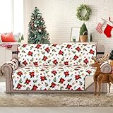H.VERSAILTEX Sofa Slipcover Christmas Sofa Cover Seat Width Up to 66' Water Resistant Couch Cover with Elastic Strap Reversible Furniture Protector for Pets(Sofa, Red Poinsettia/Beige)