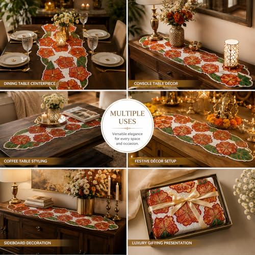 Image of Made for You Beautiful Handmade Floral Beaded 6 Seater Table Runner (Size-13x36 Inches, Multicolor, Rectangular)|Perfect for Centerpiece Runner|Living Room |Dining Room |Home & Kitchen| Party Dinners