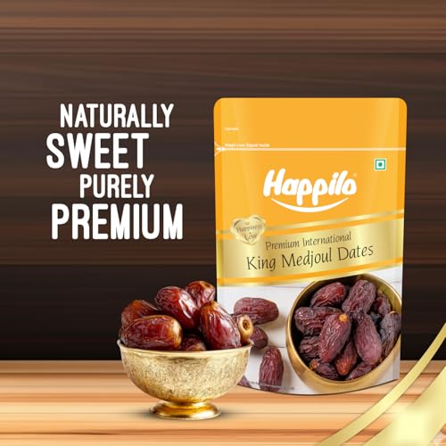 Image of Happilo Premium International King Medjoul Dates 200g | Khajur, Khajoor | Dry Fruits | Dates in Fresh | Healthy Snacks | Dry Dates | Soft Chewy Texture | Sweet Caramel Taste