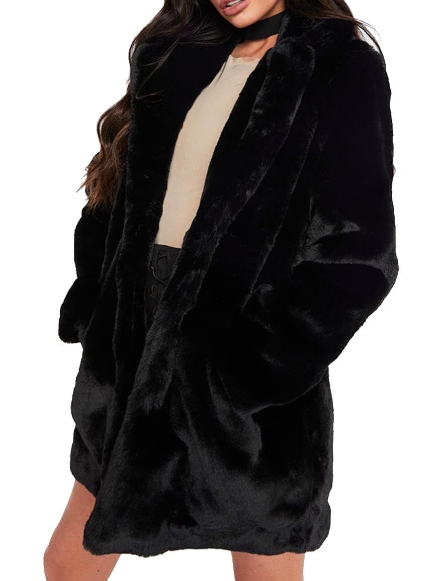 bogurst Women Winter Faux Fur Fleece Coats Lapel Long Sleeve Snap Fashion Outerwear-picture-52