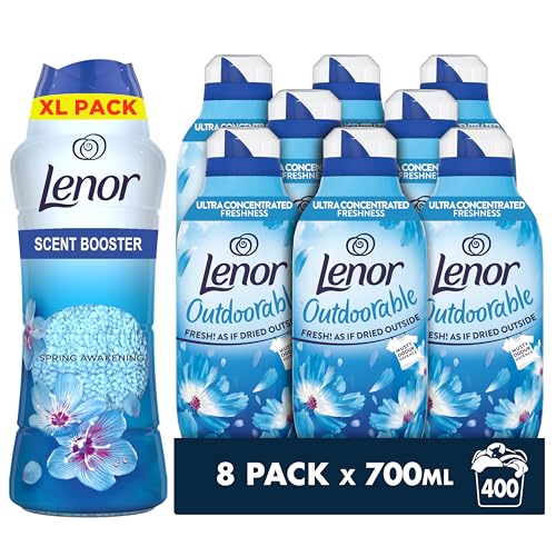 Lenor Spring Awakening Value Pack, Outdoorable Fabric Conditioner 400 Washes (8x50), & In-Wash Scent Booster 495g, Longer Lasting Freshness