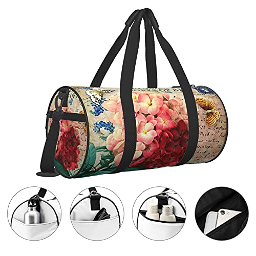 Feim-Ao Travel Duffel Bag Retro Stamp Floral Butterflies Foldable Weekender Bag Backpack Compartment Tear Resistant Sports Gym Bag Luggage Bag For Men Women