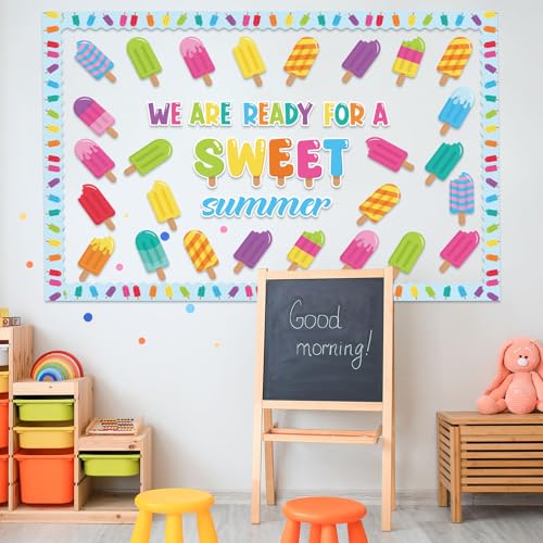 Image of HIQINLUG Summer Bulletin Board Decorations Set Summer Classroom Decoration Colorful Ice Pop Classroom Decor Ice Cream Lolly Bulletin Board Paper Cutouts For Wall Office Decor