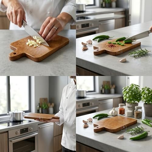 Image of Handcrafted Mango Wood Chopping Board with Hanging Handle (9 x 5 x 0.5 inch) | Small Rectangular Wooden Cutting Board, Cheese Platter & Prep Paddle for Kitchen, Fruits, Garlic, Herbs