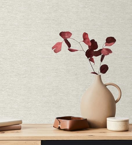 GAULAN 682880 - Papel pintado vinílico efecto fibra vegetal imitación rafia en relieve color beige claro para pared salón cocina dormitorio pasillo - Rollo de 10 m x 0,53 m