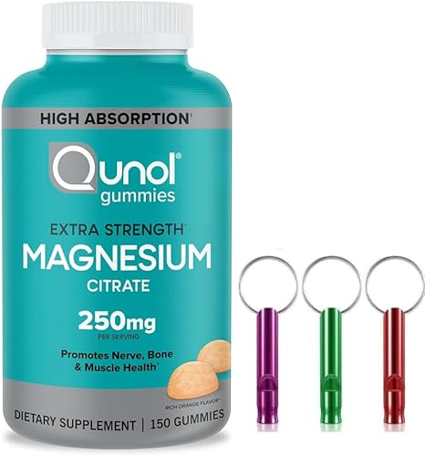 QuN citrato de magnesio extra fuerte 250 mg, suplemento de magnesio de alta absorción, apoya la salud nerviosa, salud ósea, salud muscular,
