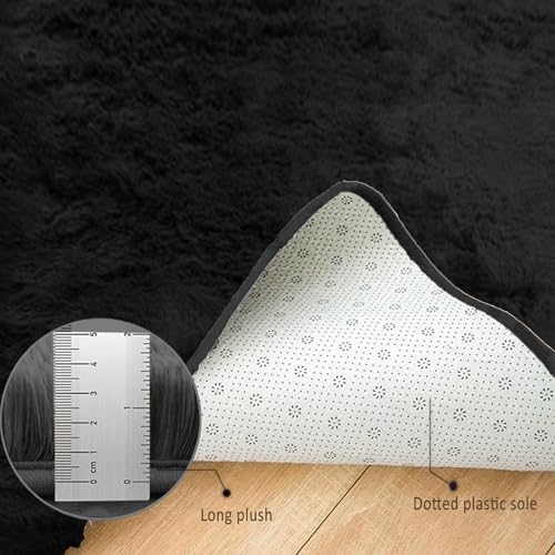 Tapis salon lavable noir shaggy pour couloir et chambre