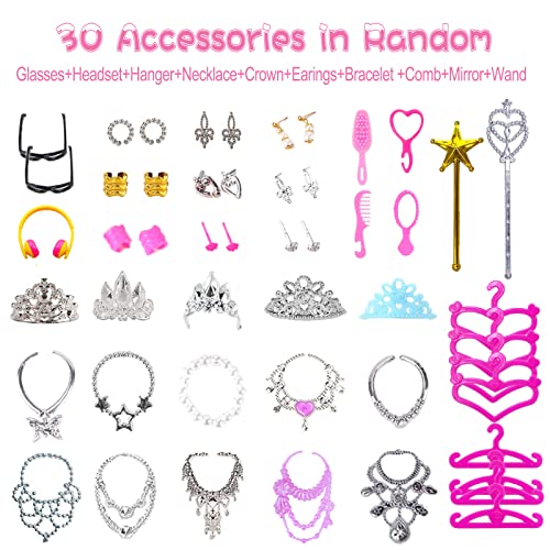 76-PCS-Vetements-et-Accessoires-Compatible-avec-Barbie-16-Robes-de-soiree-20-Paires-de-Chaussures-10-Sacs-a-Main-30-Accessoires-de-Bijoux-Tenue-de-Mode-Collier-Miroir-pour-poupee-de-115-Pouces Magie de Noël : 76 Pièces de vêtements et accessoires pour poupées Barbie élégantes – Image 4