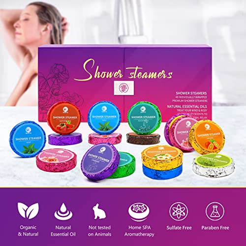 Mr Shower Steamers Aromatherapy For Women Or Men, 40 Pcs 10 Scents Organic With Rose Lavender Mint Watermelon Eucalyptus Chamomile Lemon Rosemary Grapefruit Orange, Shower Bombs Christmas Gift Set #TOP3