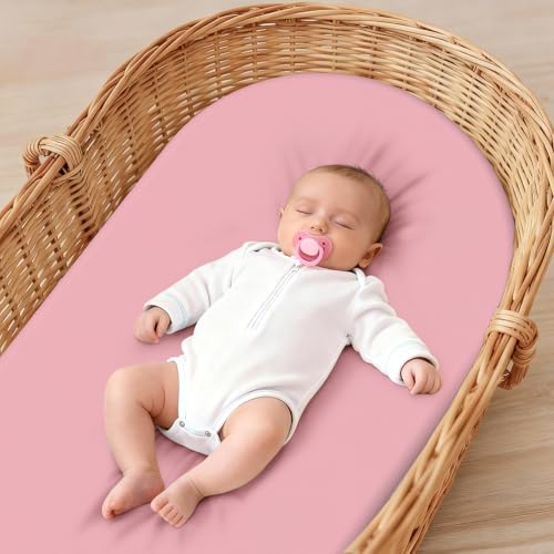 Image of Baby Bassinet Sheets for Baby Boy Girls,4-Pack Fitted Bassinet Sheets Set Compatible with Halo Bassinest Swivel Sleeper,Baby Delight,Angelbliss,32 inchX16 inch (Pink Collection)