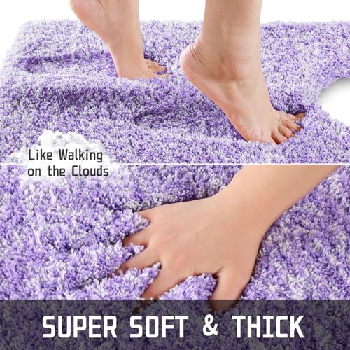 Yimobra Toilet Rugs U Shaped Washable 24X20, Ultra Soft and Water Absorbent Bath Mats, Non Slip Fluffy Shaggy Luxury Microfiber Contour Bath Rugs for Toilet, Dry Quick, Purple and White by Yimobra - Used condition - Image 4