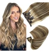 Balayage Clip in Hair Extensions Real Human Hair, Ash Brown to Beige Blonde to Platinum Blonde Hu...