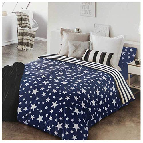 COTTON ARTean Funda Nórdica Cama 105 Algodón Poliéster GIVETTE Azul. Funda Edredón 180x260 + 1 Funda almohada