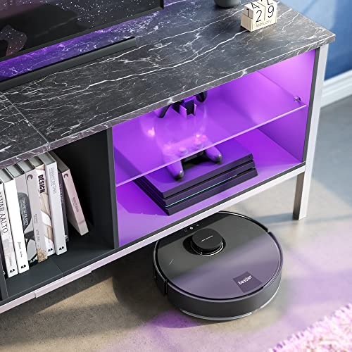 Bestier Tv Stand For 70 Inch Tv, Modern Marble Gaming Entertainment Center With Led Lights, Wood Tv Stand With Glass Shelves For Living Room Bedroom, Black Marble #TOP3