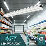 Zaltris 4FT LED Shop Lights, Plug-in 4’ LED Shop Light Fixtures Linkable, 5000K Commercial Bay Lighting for Workshop, Warehouse, Garage, AC100-277V, Hanging Surface Mount, ETL Listed, 2Pcak