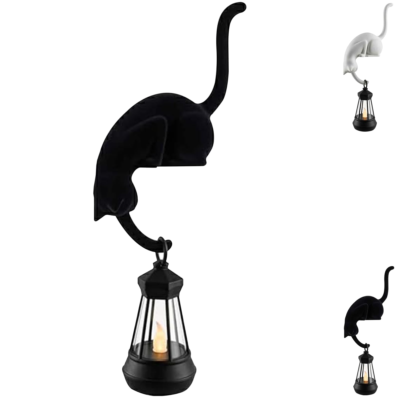 Cat with Lantern Shelf Decor, 3D Printed LED Hanging Cat Figurine, Retro Style Night Light for porches patios and Bookshelves, The Ideal Gifts for Cats Lovers ，B