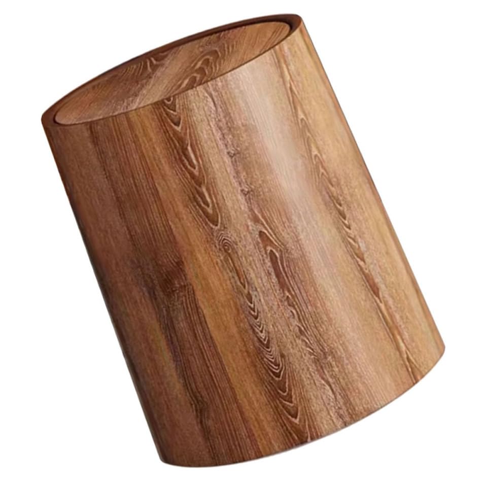 Poubelle ronde en PP imitation grain de bois avec intérieur lisse