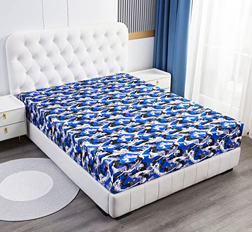 Mengersi Camouflage Sheet Set,Marble Printed Pattern Bed Sheets,Blue Fitted Sheet,Flat Sheet,Pillowcases, Extra Soft - Deep Pockets - Easy Fit - 3 Piece Se,Twin Xl Size #TOP3