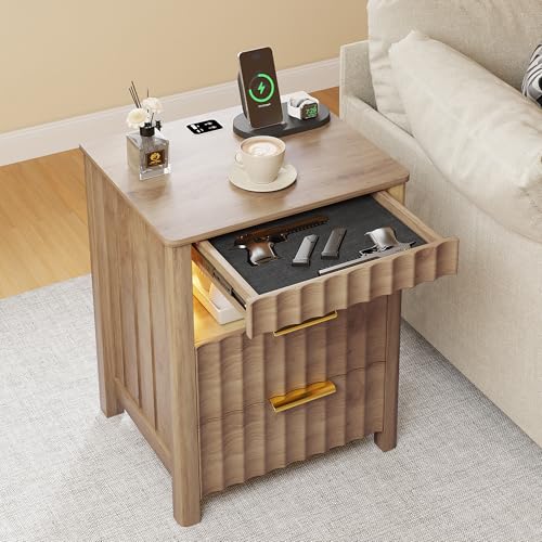 Dystler Night Stand with LED Light & Gun Drawer, Wood