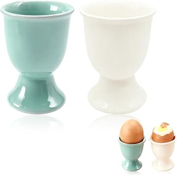 Egg Cups for Soft Boiled Eggs, 2-Piece Ceramic Egg Holder Set for Boiled Eggs, Wide Stable Base, Fits Large and Extra-Large Eggs, Dishwasher Safe
