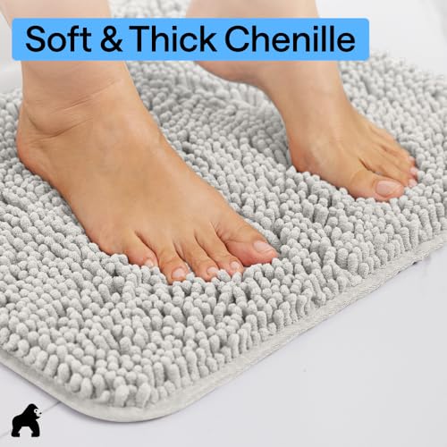 Image of GORILLA GRIP Bath Rug Mat 70x24, Soft Absorbent Chenille, Quick Dry Microfiber Mats, Rubber Backing Washable Shower Floor Rugs, Bathmat Runner, US Designed Bathroom Home Decor Accessories Light Gray