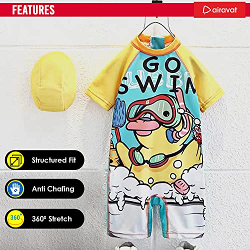 Image of AIRAVAT Children Swimsuit Set, 1513 Printed Kids Bathing Suit Swimwear, Half Sleeves 1 Piece Swimming Wear for Kids, Swimming Costume for Kids