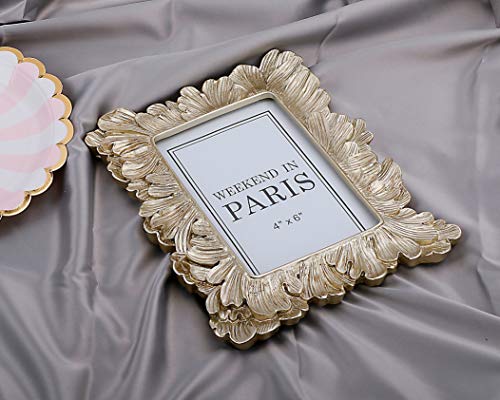 4X6 Picture Frame, Vintage Photo Frame Pale Gold Décor With Deluxe Floral Design (Floral Gold 4X6") #TOP3