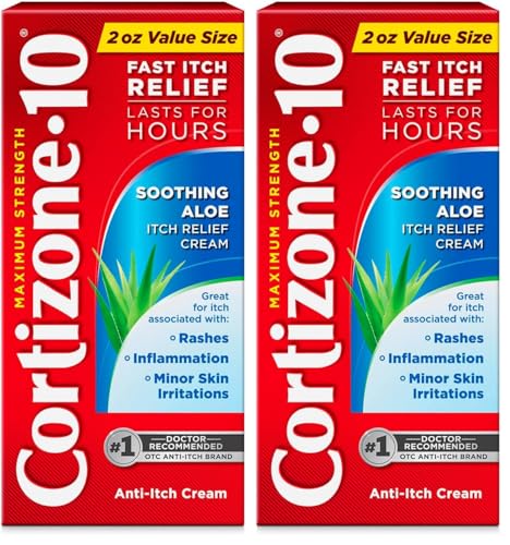 Cortizone 10 Maximum Strength Anti-Itch Cream with Soothing Aloe, 1% Hydrocortisone Creme, 2 oz. (Pack of 2)