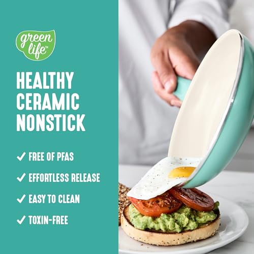 Image of GreenLife Soft Grip 8 Piece Cookware Set, Non-Toxic PFAS-Free Ceramic Nonstick, Frying, Sauce, Saute, Utensils, Glass Lids, Stay-Cool Handles, Wobble Free, Dishwasher & Oven Safe, Turquoise