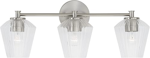 Miniatura 4 de Capital Lighting 141431BN-507 Beau Mid-Century - Soporte de pared para tocador de baño de vidrio estriado, 3 luces, 300 vatios en total, 10 pulgadas