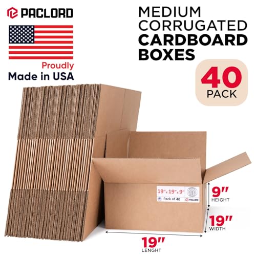 Image of Medium Cardboard Boxes 19 inchL x 19 inchW x 9 inchH (Pack of 40) - USA-Made Packing Boxes for Moving, Shipping, or Storage - USPS, UPS, FedEx Approved - Professional Packing Supplies for Moving | USA-Made Packing Boxes for Moving, Shipping, or Storage - USPS, UPS, FedEx Approved - Professional Packing Supplies