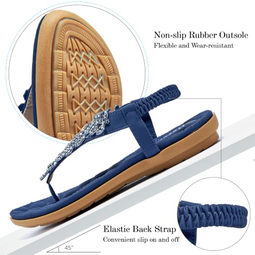 Image of HARENCE Flat Sandals for Women Dressy: Comfort Thong T-Strap Walking Shoes 2026 with Elastic Ankle Strap for Summer Casual Vacation