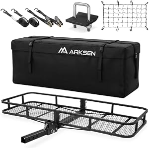 ARKSEN Folding Hitch Cargo Carrier w/Bag, Net, Straps, Stabilizer
