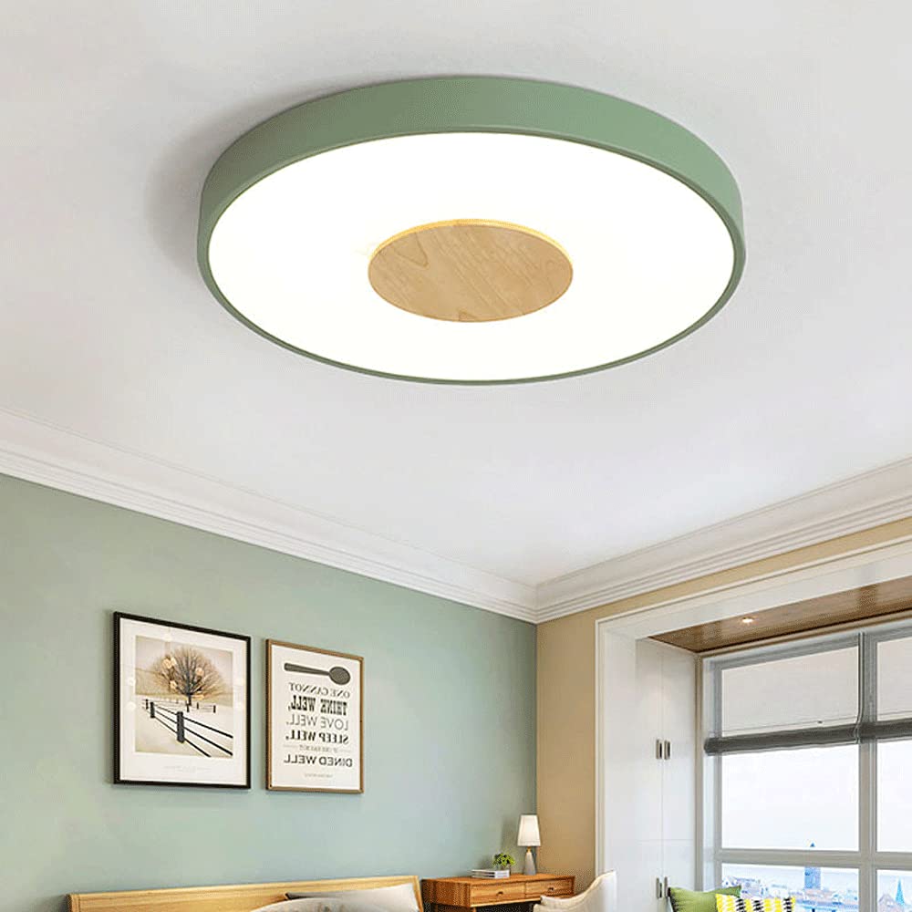 Lampa sufitowa do sypialni Okrągłe LED Nowoczesne płaskie oświetlenie sufitowe Kreatywne zielone lampy do składania Drewniana oprawa do montażu podtynkowego do sypialni Salonik