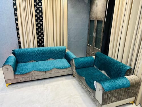 Image of 6-Piece Microsuede Sofa Cover Set for 5 Seater, 2 Seater, and L-Shaped Sofas (Green + 4 Arms)