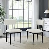 Roundhill Furniture Ellis Boucle Upholstered Dining Chairs, Set of 2, White/Matte Black