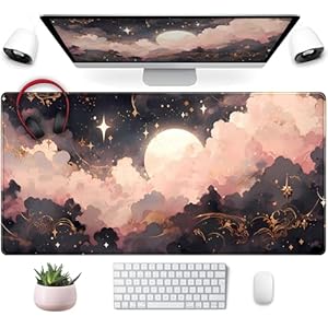Pink Black Clouds Desk Mat XXL Large Extended Gaming Mouse Pad Celestial Mousepad with Stitched Edges, Office Desktop Decor Desk Pad Computer Mat, Laptop Keyboard and Mouse Mat, 31.5×15.75 in