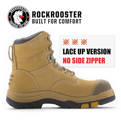 Image of ROCKROOSTER Work Boots for Men,7 inch,Steel Toe,Side Zipper, Oiled Leather Shoes,Static Control,Breathable,Quick Dry(AK232Z-245Z)