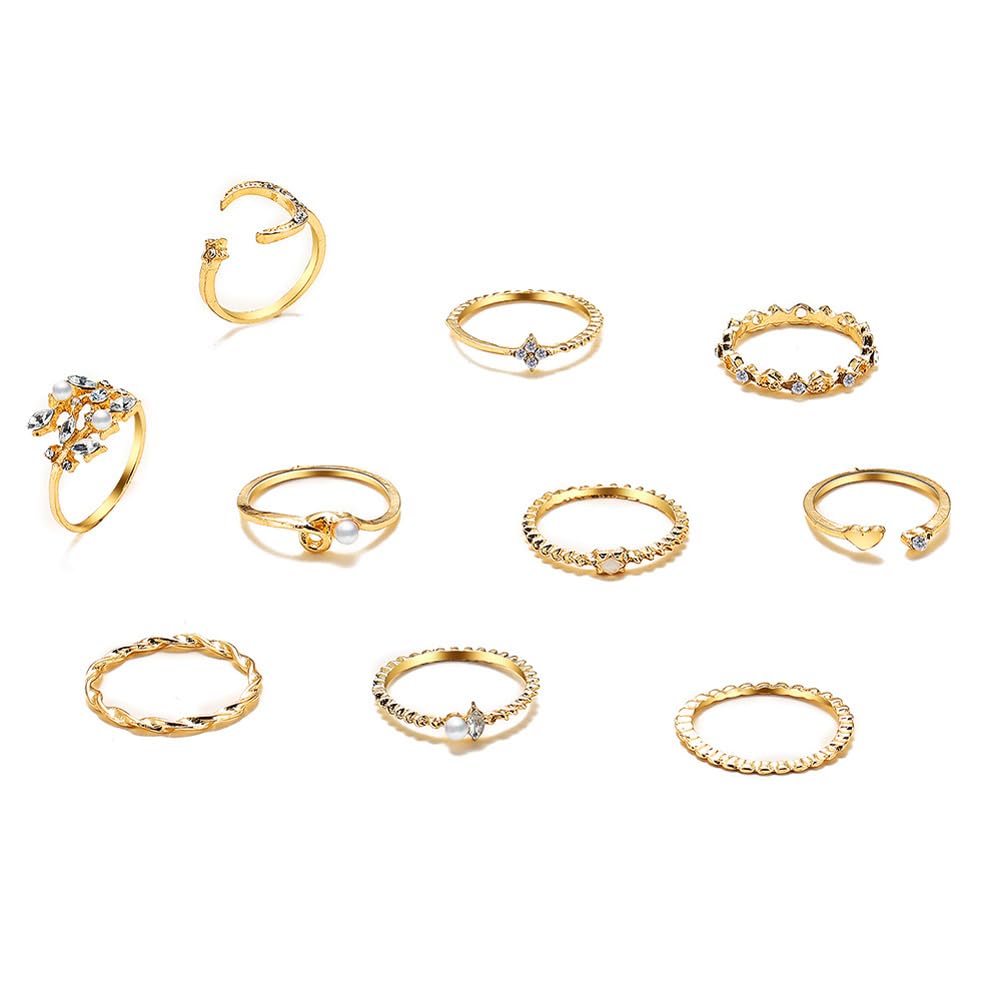 Shining Diva Fashion Set of 10 Latest Stylish Gold Plated Rings for Women and Girls (15208r)