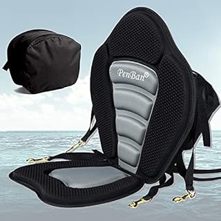 Penban Universal Deluxe Padded Kayak Seat Fishing Boat Seat with Storage Bag,Detachable Universal Paddle Board Seat,Adjustable Kayak Seats,Fitting for Kayak,sup and Canoe etc(1 pc Black/Gray)