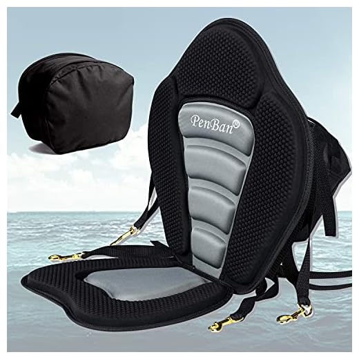 Penban Universal Deluxe Padded Kayak Seat Fishing Boat Seat with Storage Bag,Detachable Universal Paddle Board Seat,Adjustable Kayak Seats,Fitting for Kayak,sup and Canoe etc(1 pc Black/Gray)