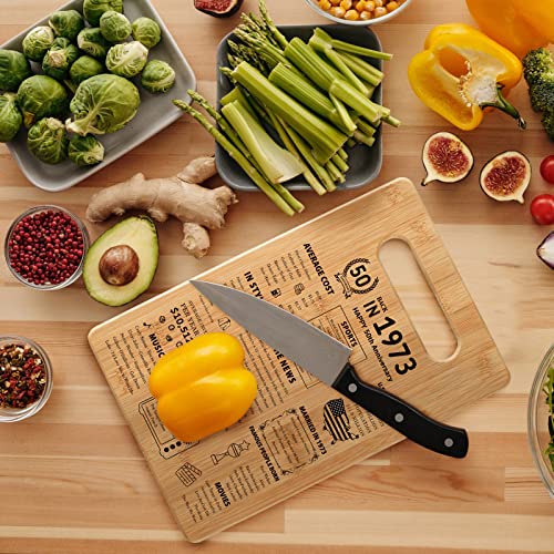 50Th Wedding Anniversary Cutting Board Gifts For Women Men Marriage Gifts For Couple 1973 Poster Back In 1973 50Th Anniversary Decorations 100% Organic Bamboo Pre Oiled 11"L X 7"W X 0.5"Th #TOP4