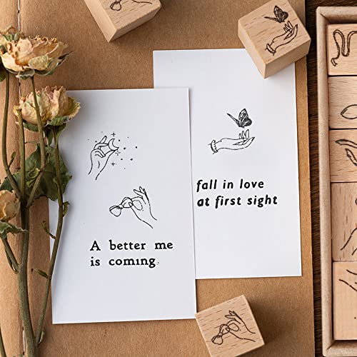 Wood Rubber Stamp - 12 Pcs Floral Bow Tie And Finger Stories Wooden Rubber Seals For Scrapbooks, Calendar, , Card Making, Letters Diary, Craft Scrapbook Painting, Halloween, Christmas Deco #TOP5