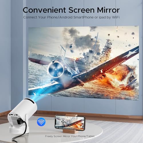Image of Mini Projector with WiFi and Bluetooth, 4K Support Portable Movie Projector, 300 ANSI Lumen, Android 11, 220 Rotating Stand, 5W Base Speaker, Auto Vertical Keystone, HDMI /USB Compatible for Bedroom