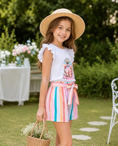 Image of Girls Summer Outfits Cute Sleeveless Top High Waisted Short Sets with Pockets Teen Girl Clothes Size 6-14 T